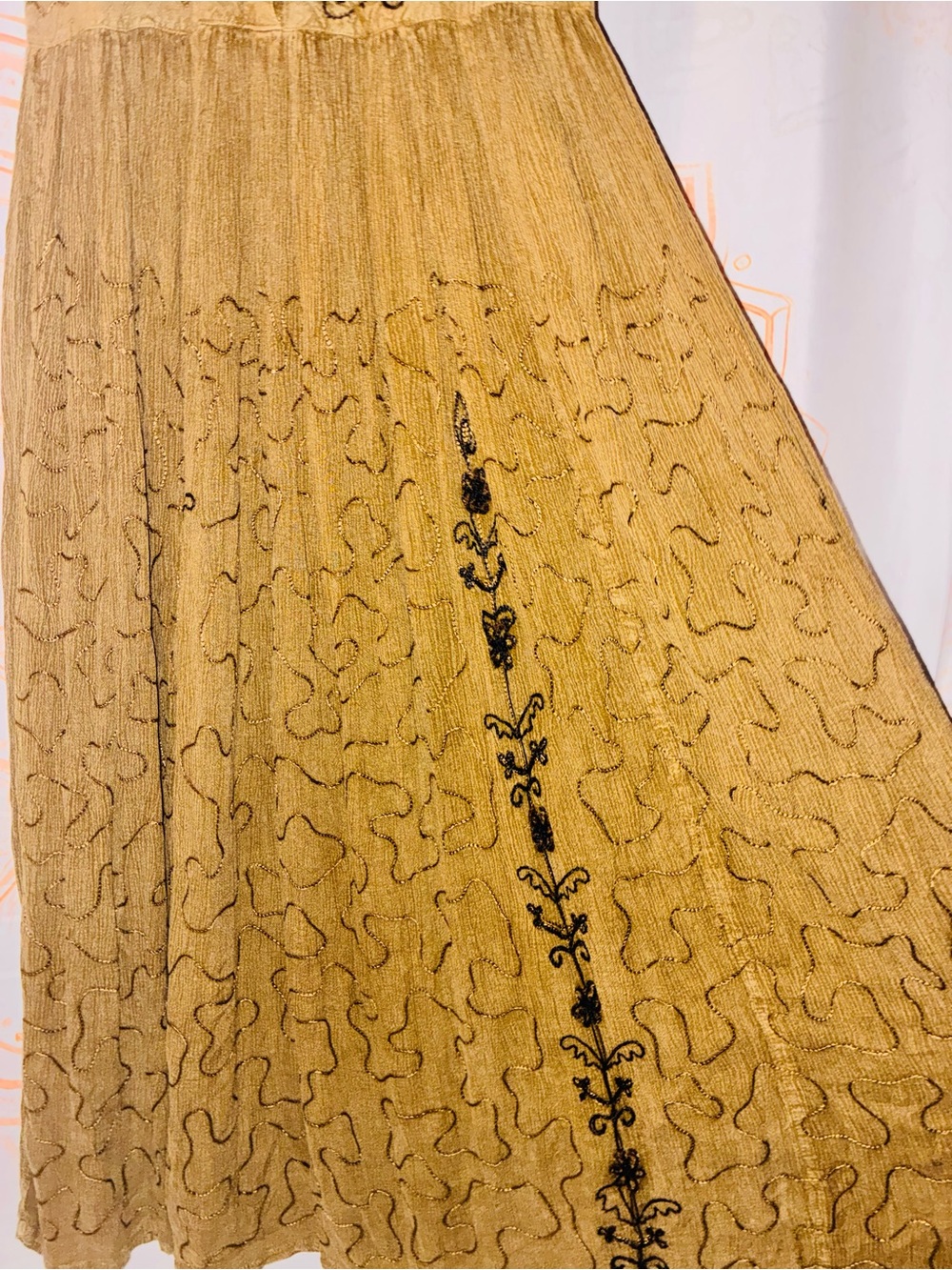 M.P.H. Vintage Women’s Olive Green/Brown Embroidered Boho Dress - Picture 3 of 8